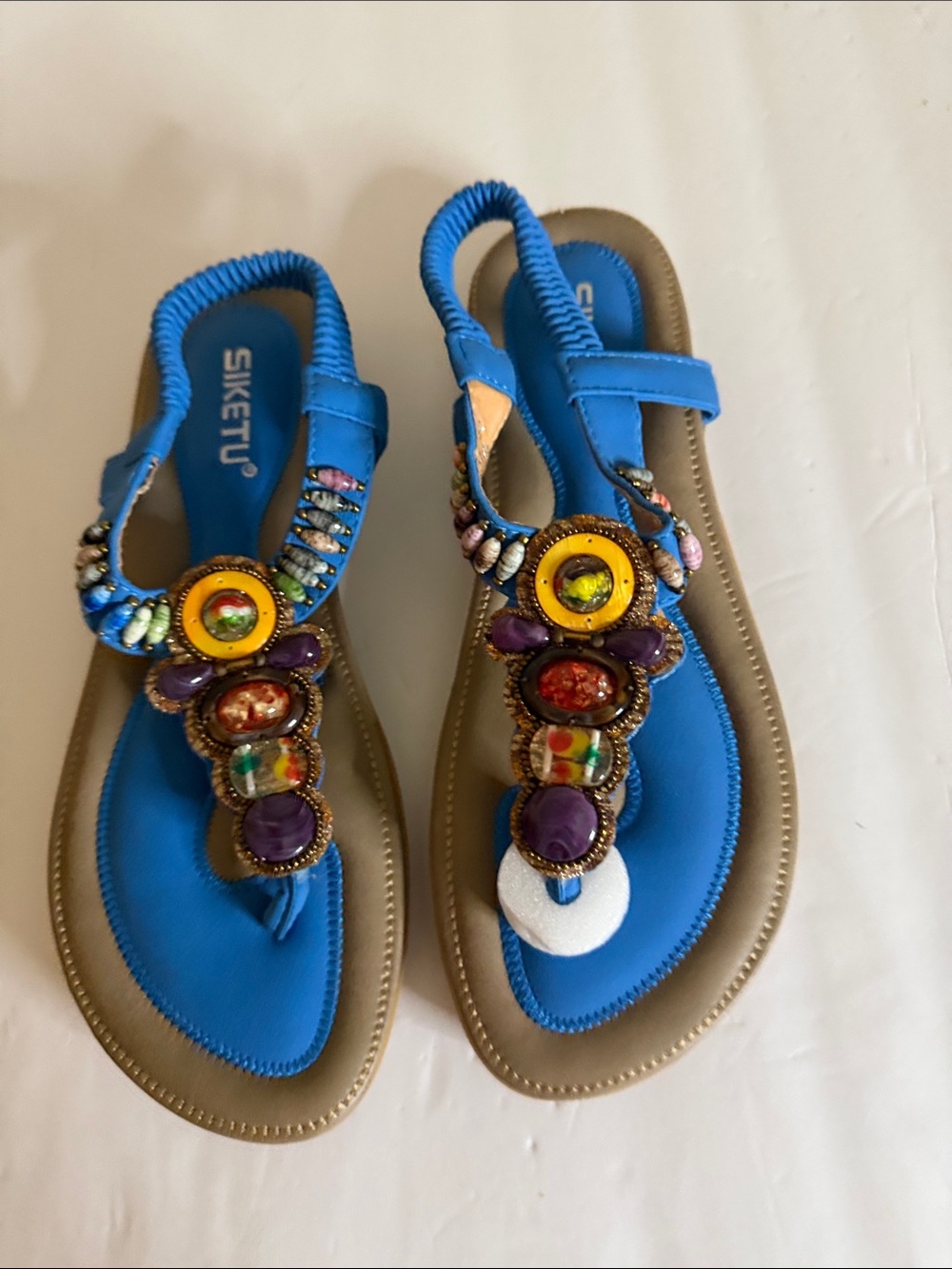 SIKETU Blue Embellished T-Strap Sandals